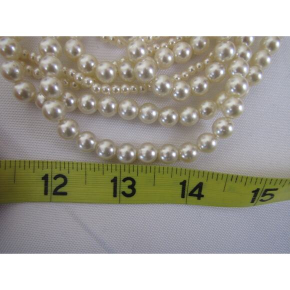 Cream Beaded Multi Stand Faux PearlNecklace 20" Whimsical Neutral Minimalist - Picture 6 of 9